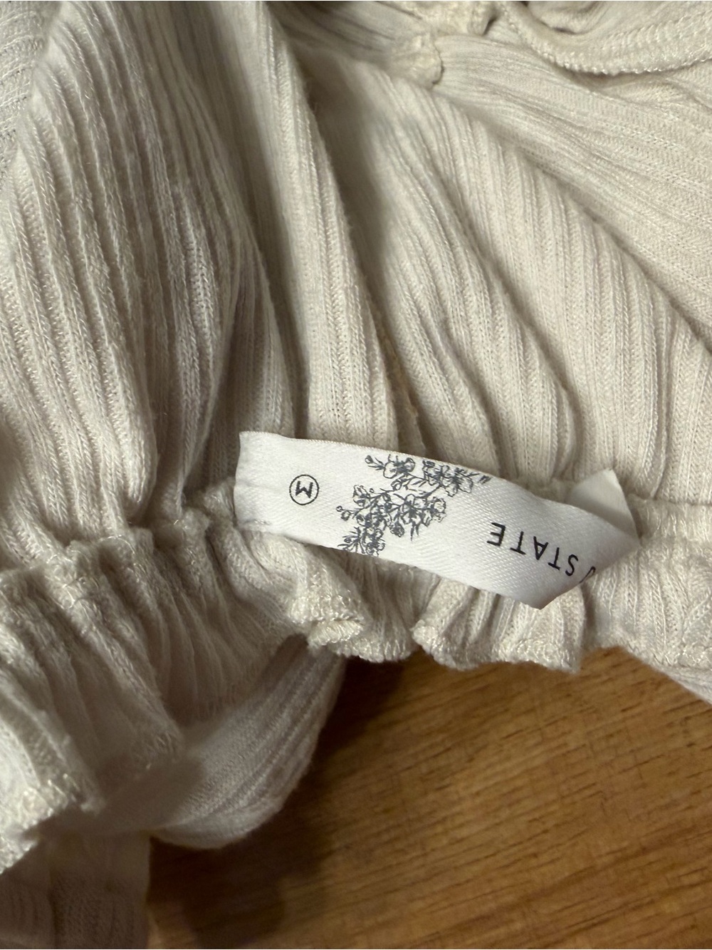 Altar’d State Cream Ribbed Off Shoulder Ruffle Peplum Top Size Medium - Picture 6 of 8
